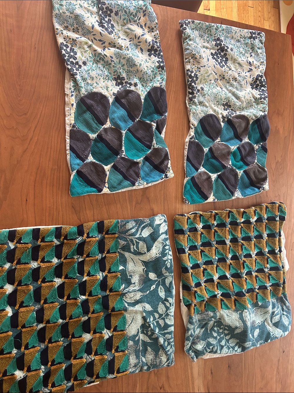 West Elm Printed Blue Green Floral Patchwork pillow covers